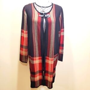 Kasper Plaid Open Front Cardigan   sweater size L
